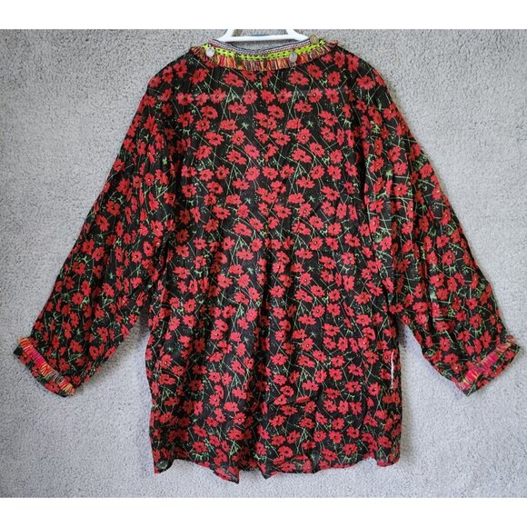 NEW Dolly's D-Lite Custom Long Sleeve V Neck Micro Mini Dress Floral Fringe Sz M - Picture 14 of 16